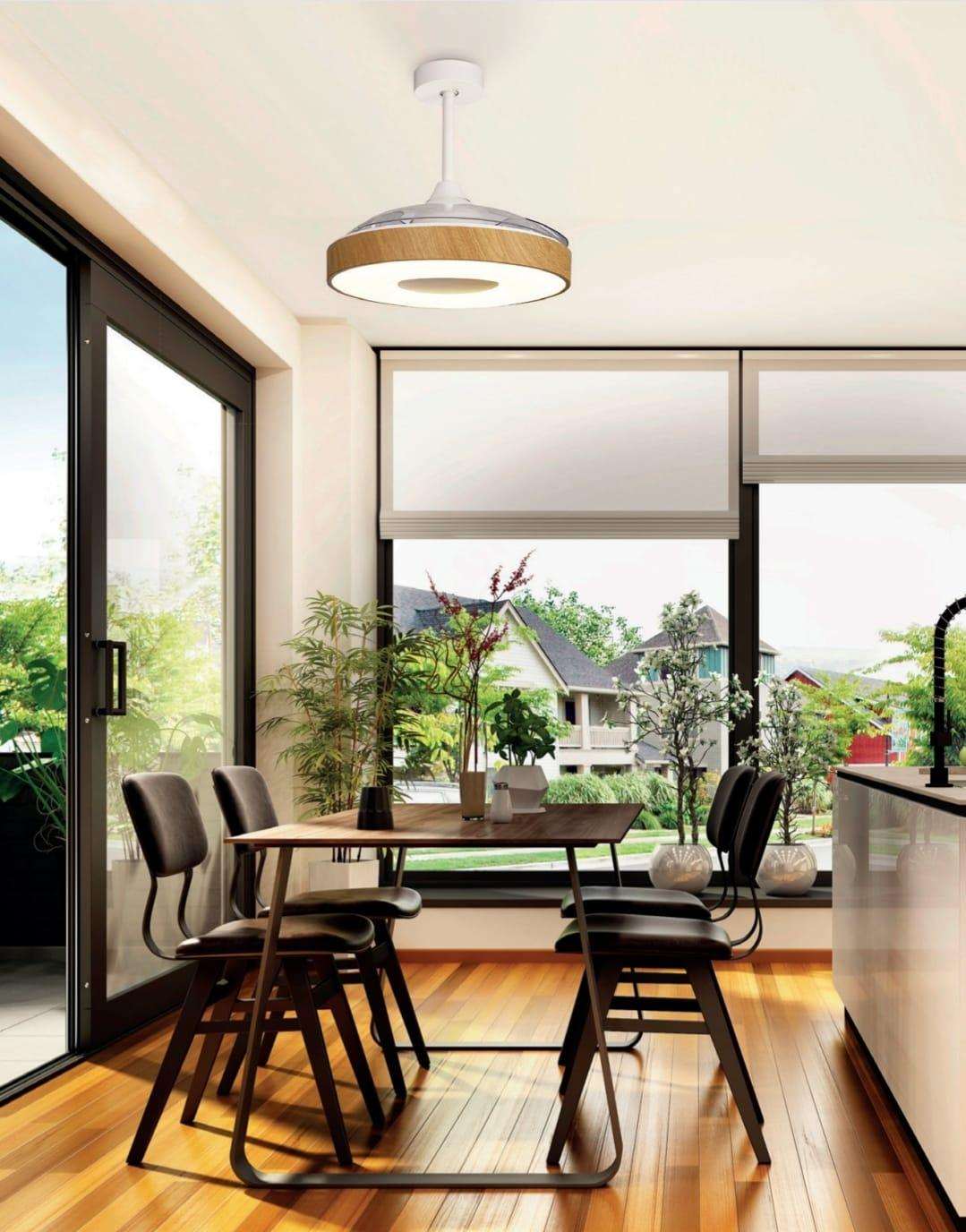 Plafoniera con ventilatore E27 LED, silenziosa, luce regolabile e telecomando, per cucina, sala da pranzo o camera moderna | Leroy Merlin