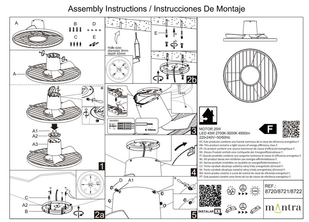 Ventilatore da soffitto acciaio e Pale in ABS XL MONSOON con